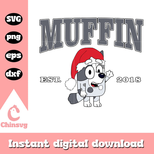 Muffin character santa hat est 2018 svg, Muffin character svg