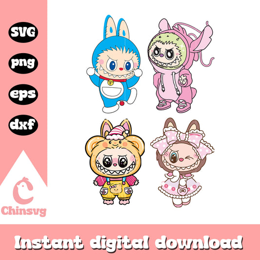 Multi-character labubu collection drawing svg, labubu svg