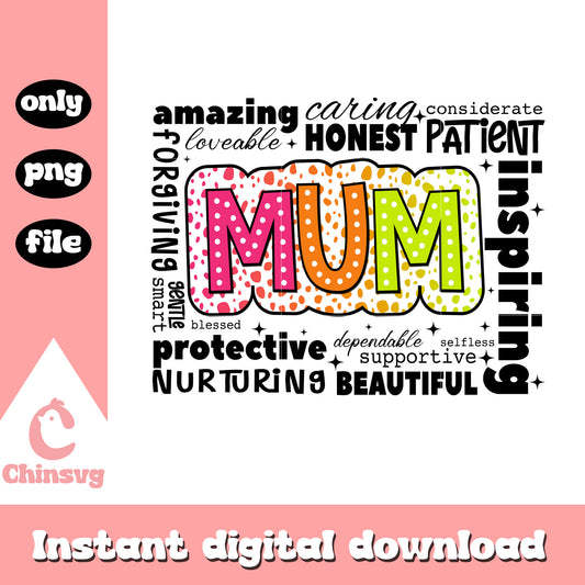 Mum colorful quotes png, font design png, quotes png