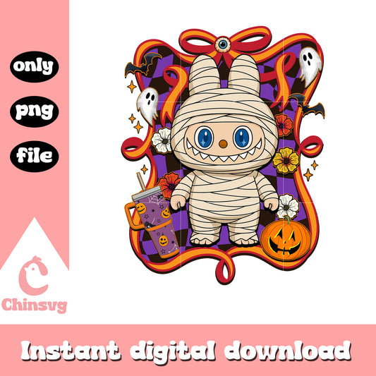 Mummy halloween labubu bow png, halloween clipart png, labubu baby png