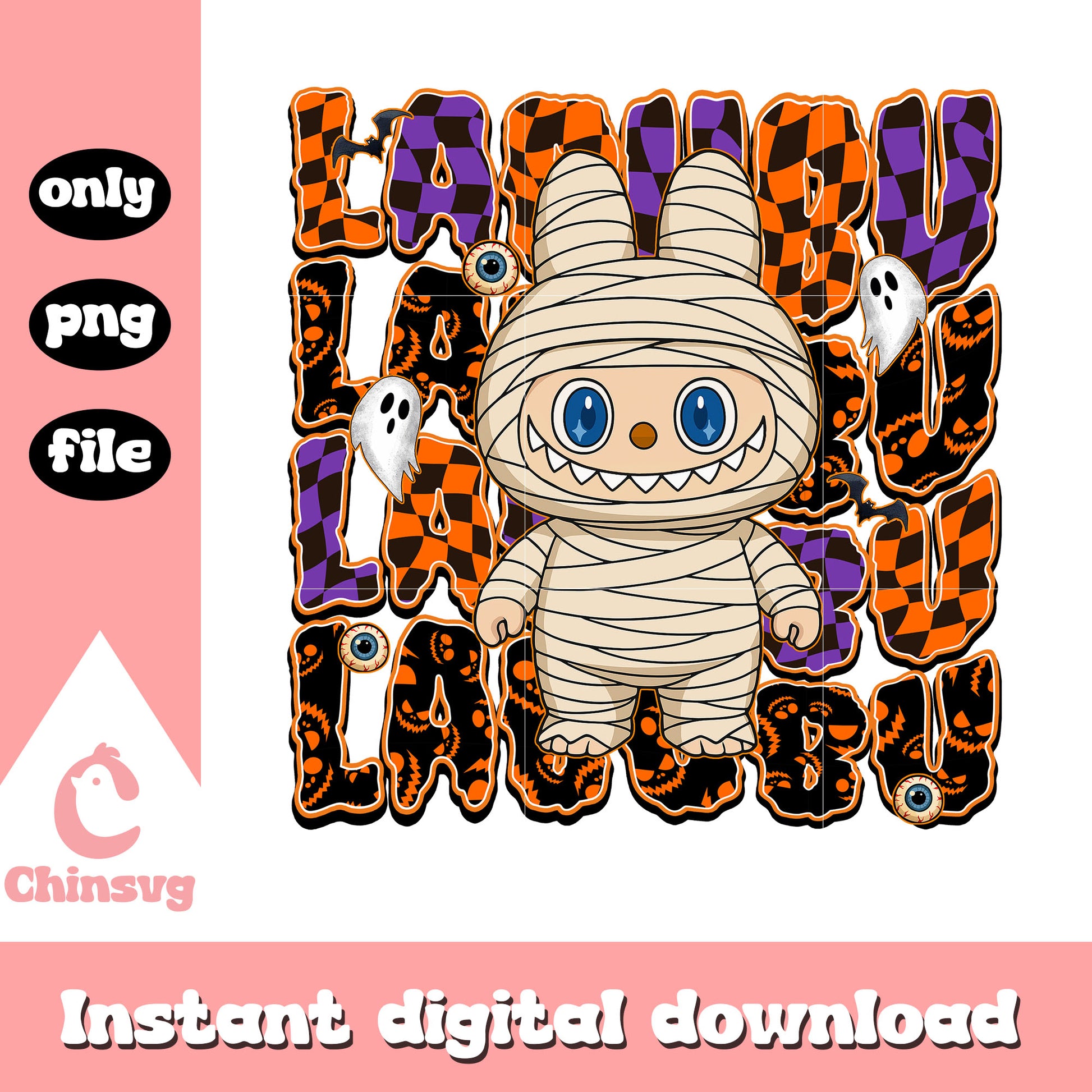 Mummy labubu doll design png, trick or treat halloween png