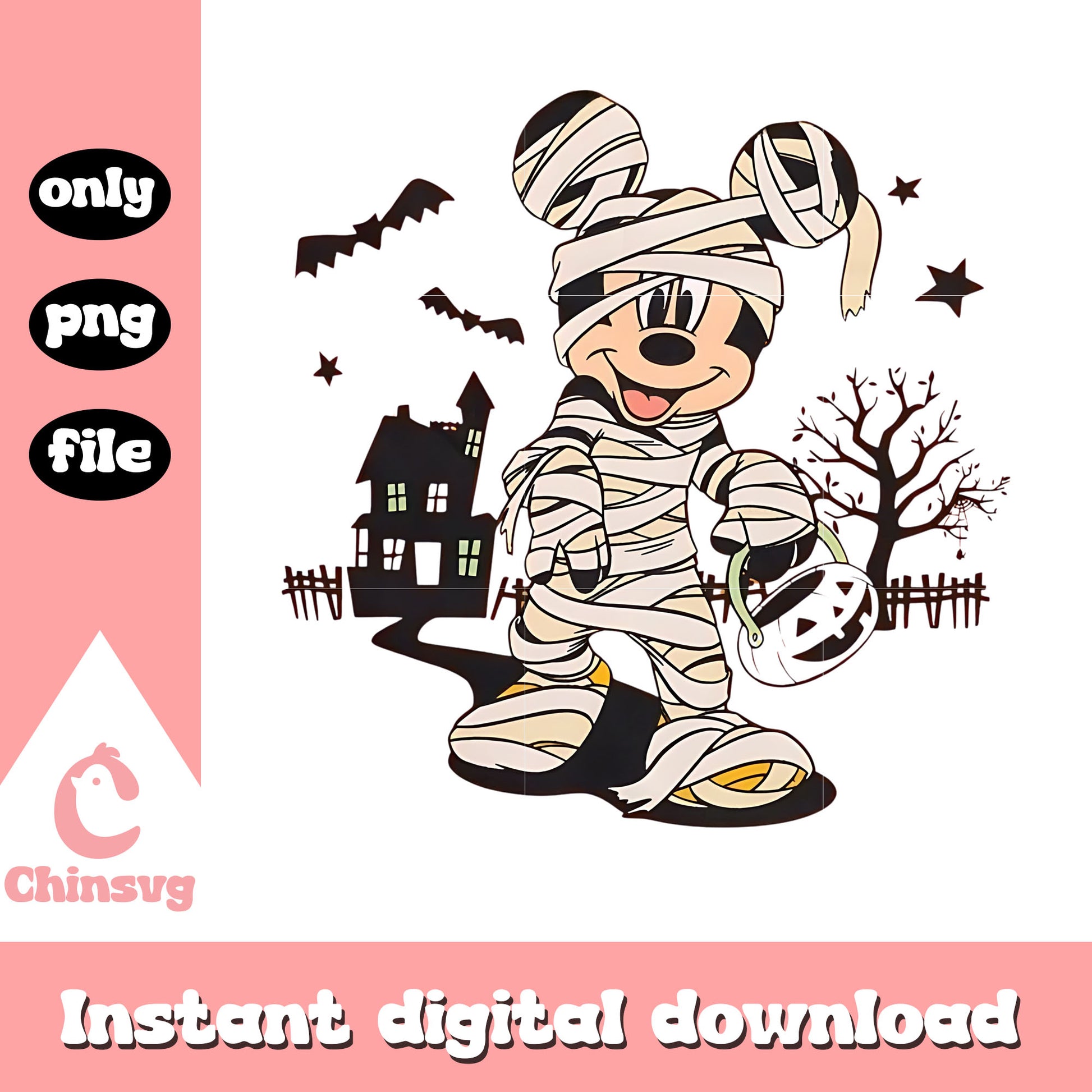 Mummy mickey mouse drawing png, halloween background png