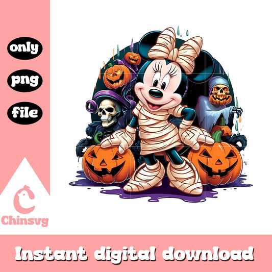 Mummy minie and pumpkin png,  spirit halloween png