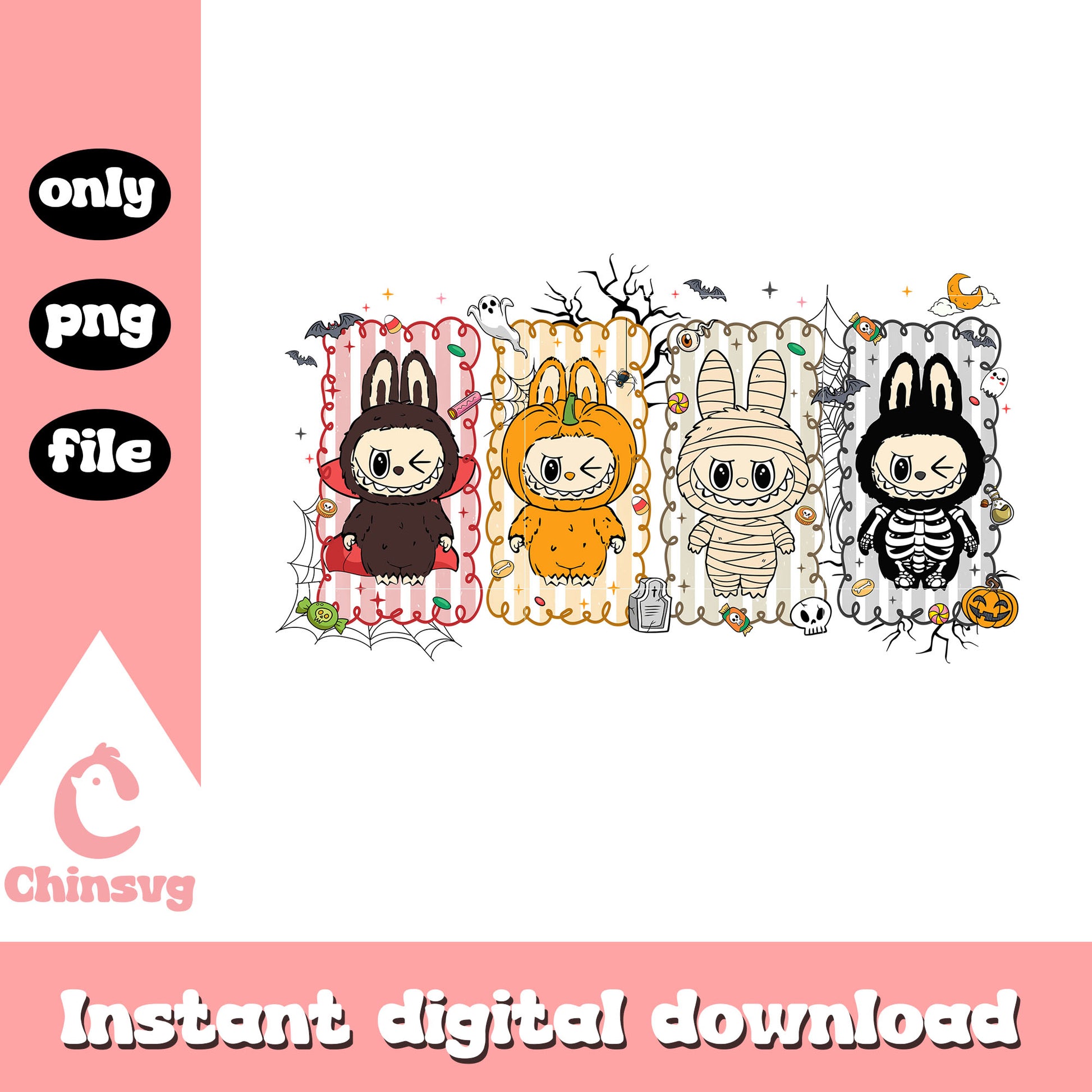 Mummy skeleton vampire labubu halloween png, labubu clothes png