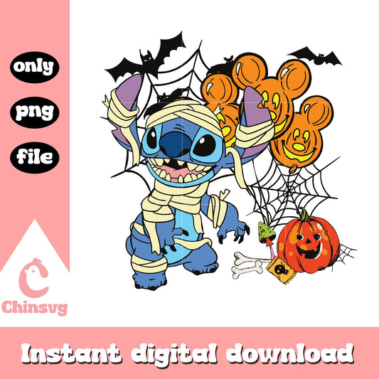 Mummy stitch halloween balloon png, stitch character png