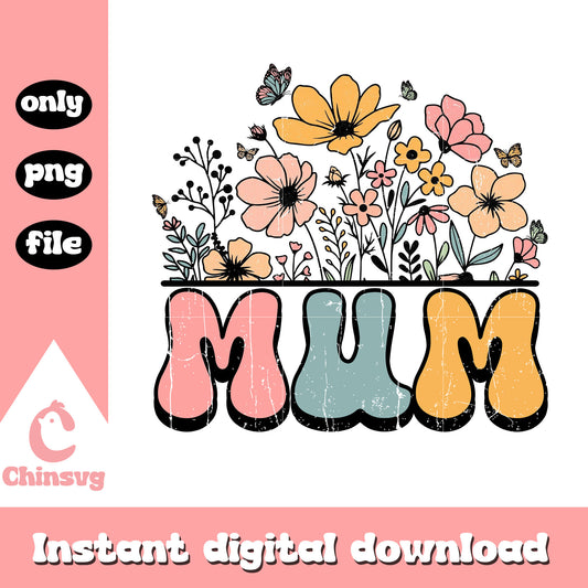 Mum vintage flower design png, mother's day png, flowers png
