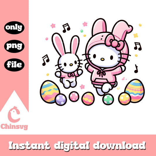 Music notes kitty and bunny png, hello kitty png, easter bunny png