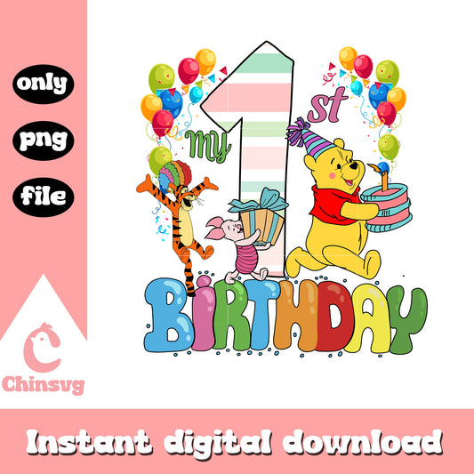 My 1st birthday's pooh png, winnie the pooh png, disney png