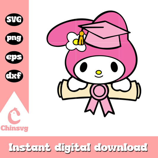 My Melody graduation svg, My Melody character svg, graduatioon svg