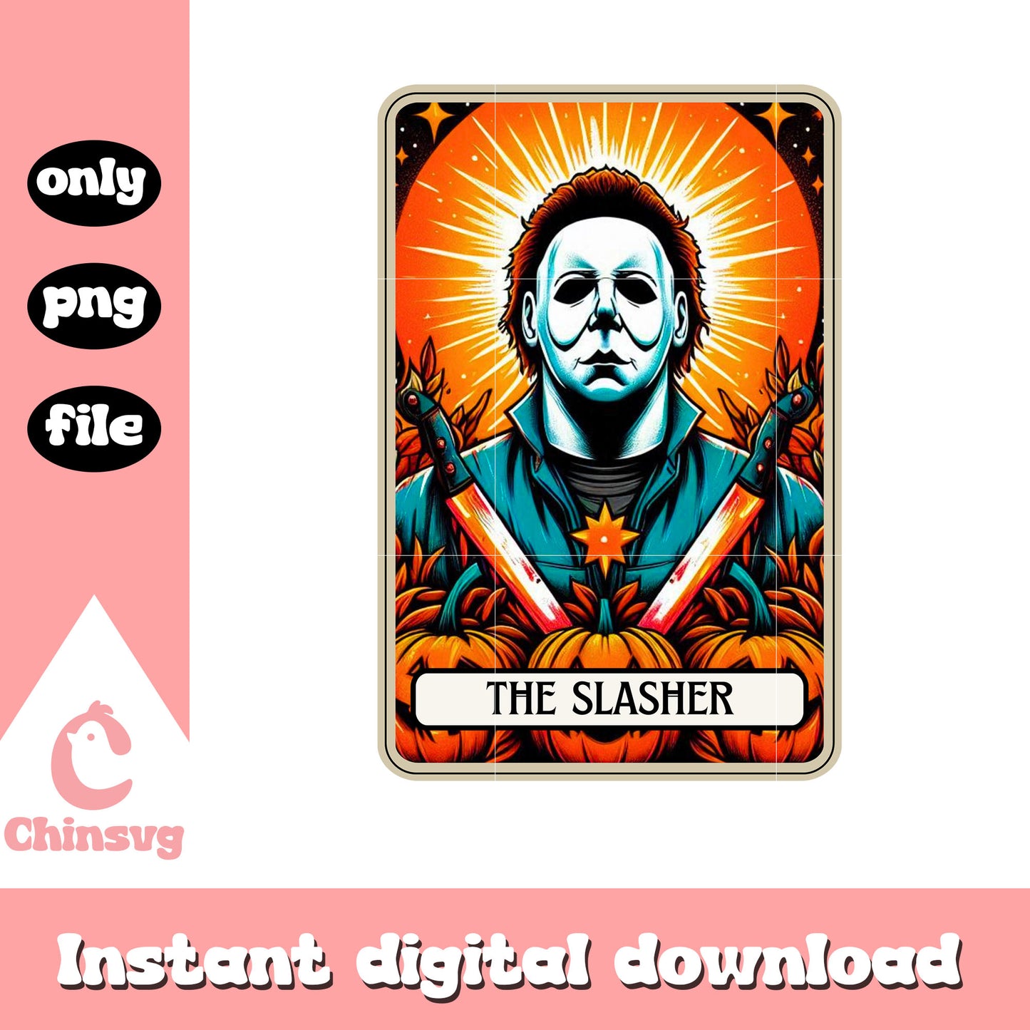 Myers the slasher tarot card png, halloween movie characters png