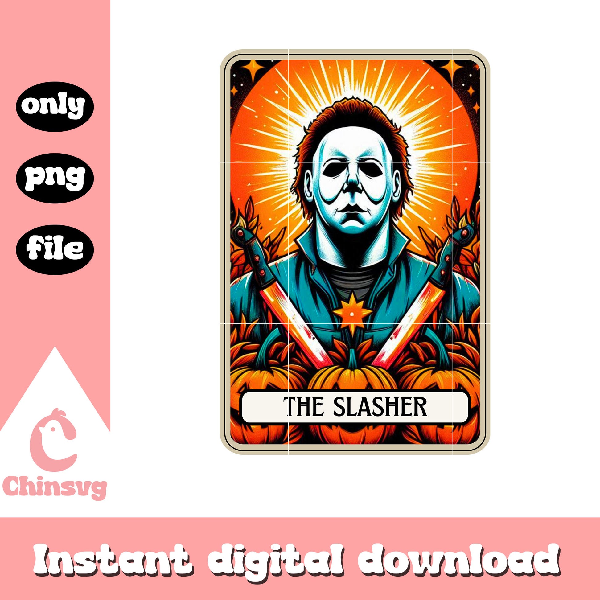 Myers the slasher tarot card png, halloween movie characters png