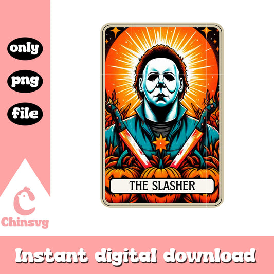 Myers the slasher tarot card png, halloween movie characters png