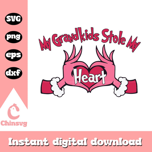 My grandkids stole my heart svg, grinch hand svg, heart shape svg
