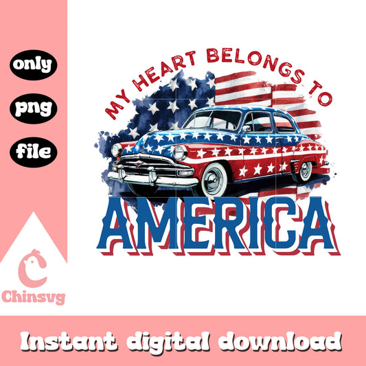 My heart belongs to america car design png, 4th of july freedom png