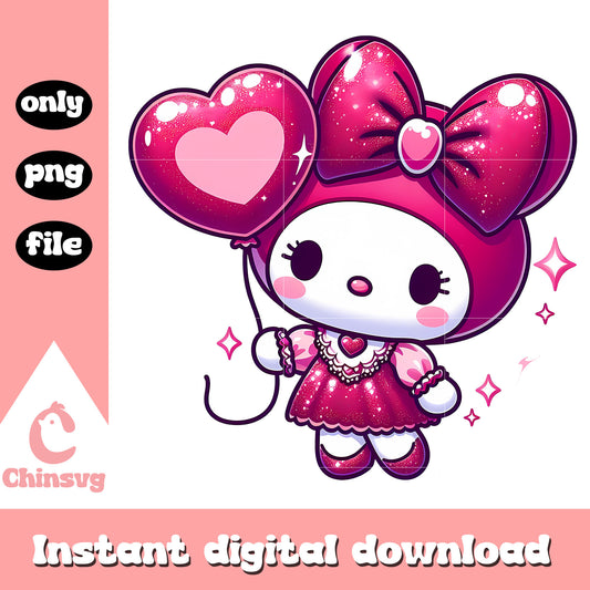 My melody and heart balloon png, sanrio png, valentine day png