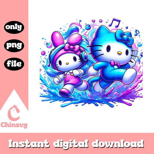 My melody and hello kitty colorful wave png, sanrio characters png