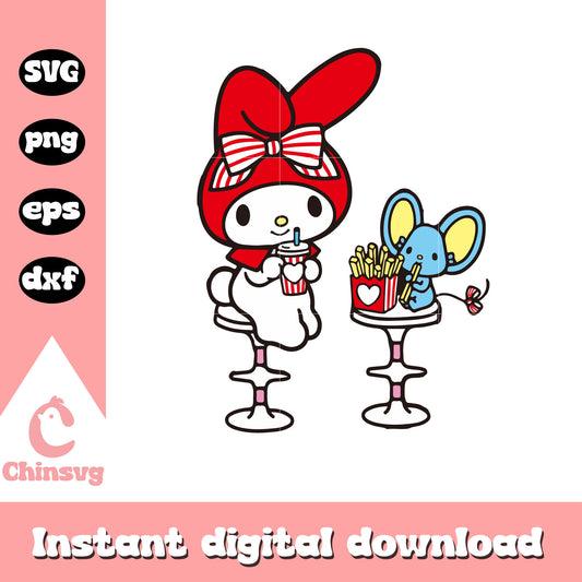 My melody drink coffee cartoon svg, my melody sanrio svg, cartoon sanrio svg