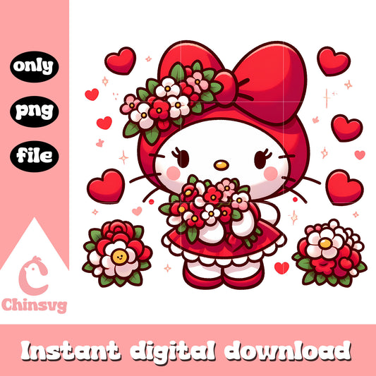 My melody valentine flowers png, happy valentine day png, flowers png