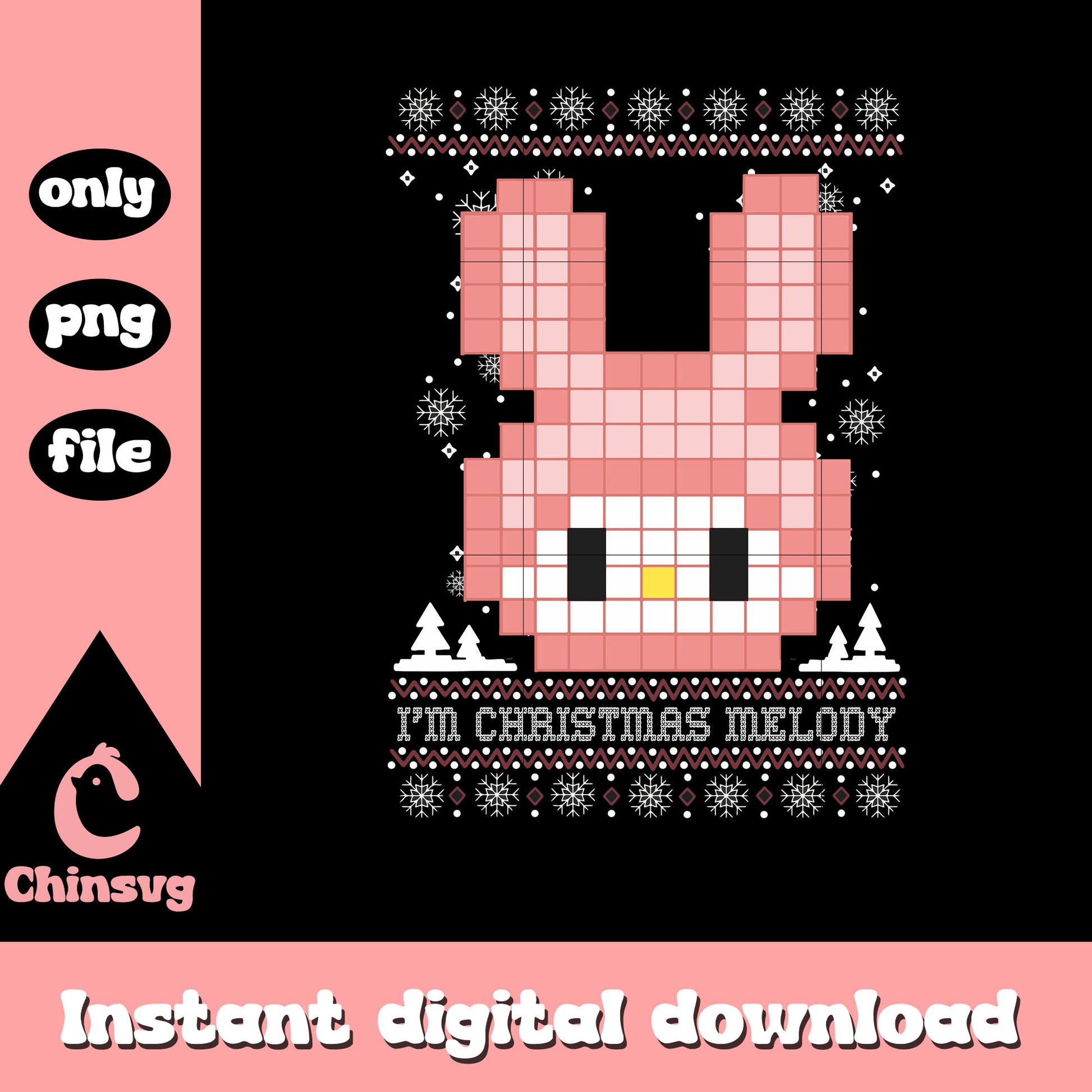 My melody white christmas pixel png, my melody sanrio png