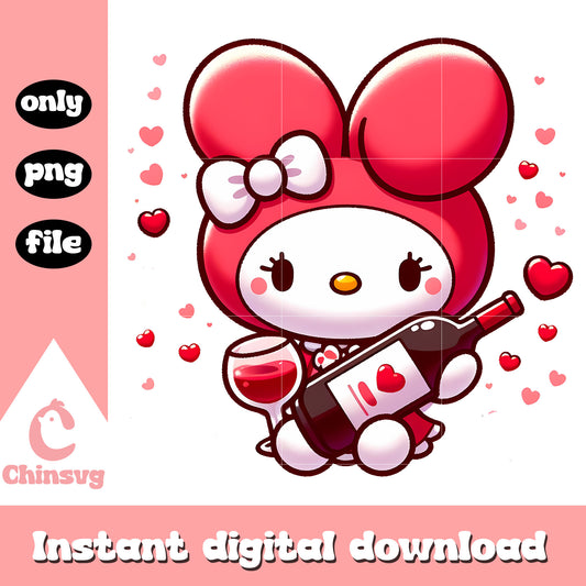 My melody wine valentine day design png, valentine gift png