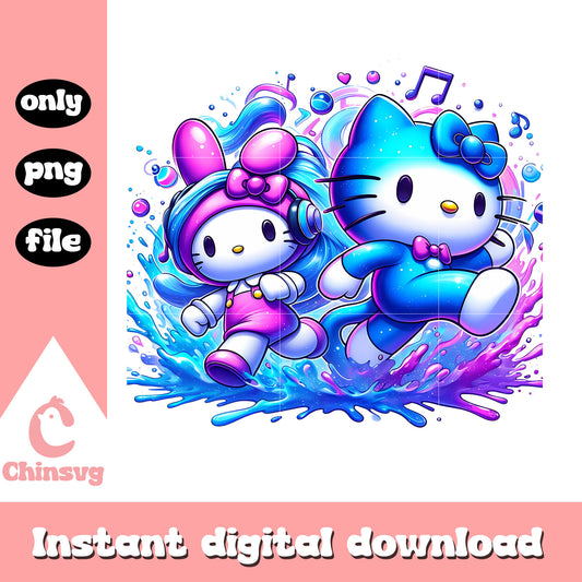 My melody x kitty colorful music band png, cartoon png, sanrio png