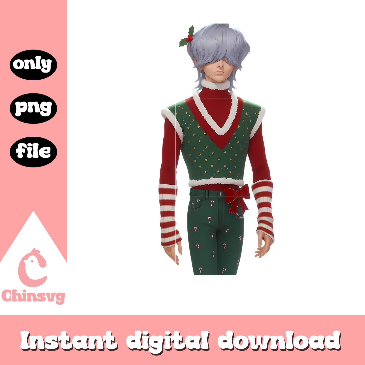 Mystery saja boys christmas outfit design png, mystery character png