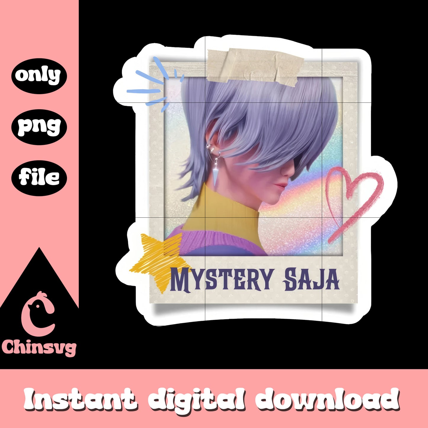 Mystery saja sticker design png, mystery kpop demon hunters png