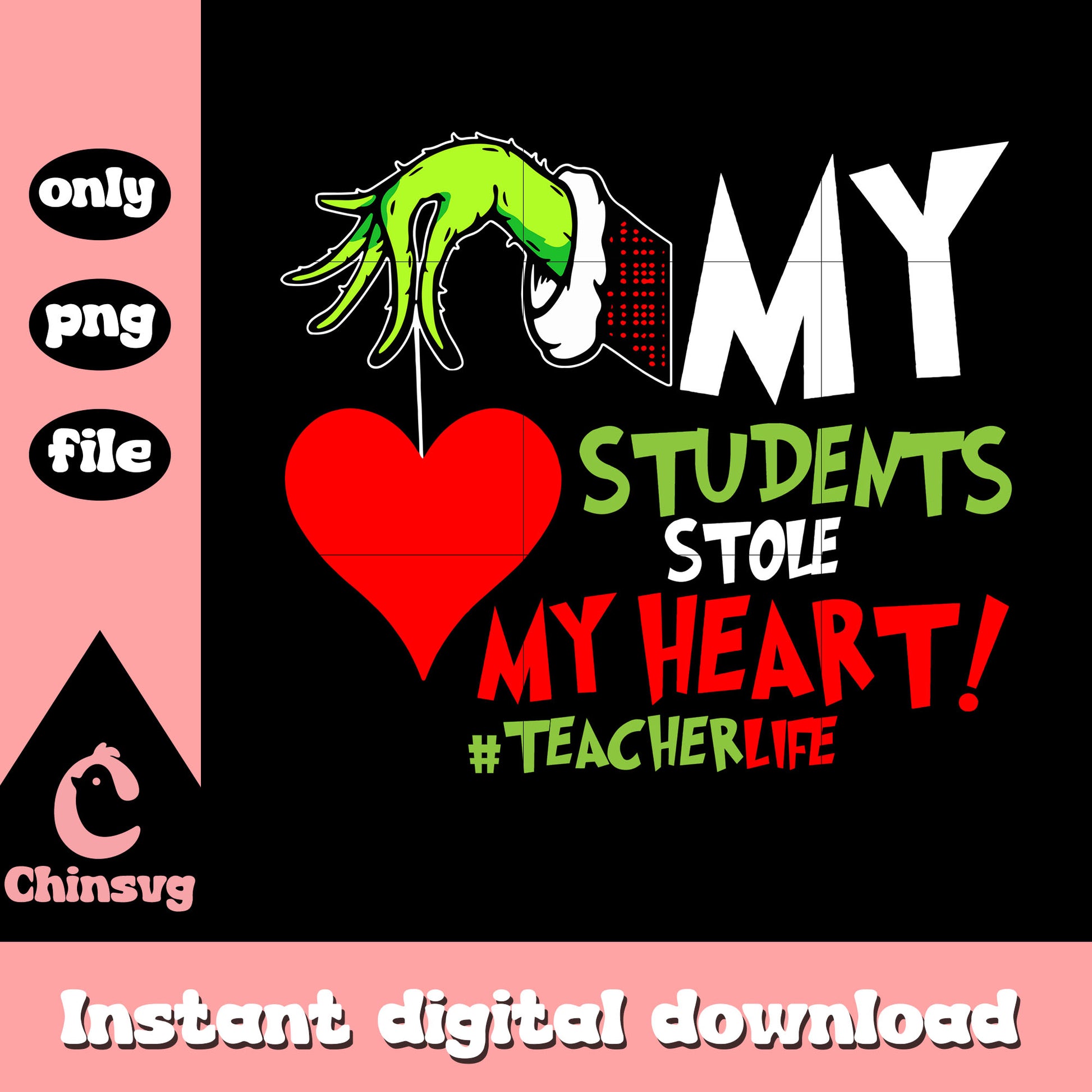 My students stole my heart design png, grinch heart png