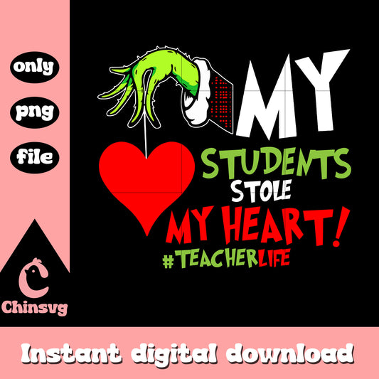 My students stole my heart design png, grinch heart png