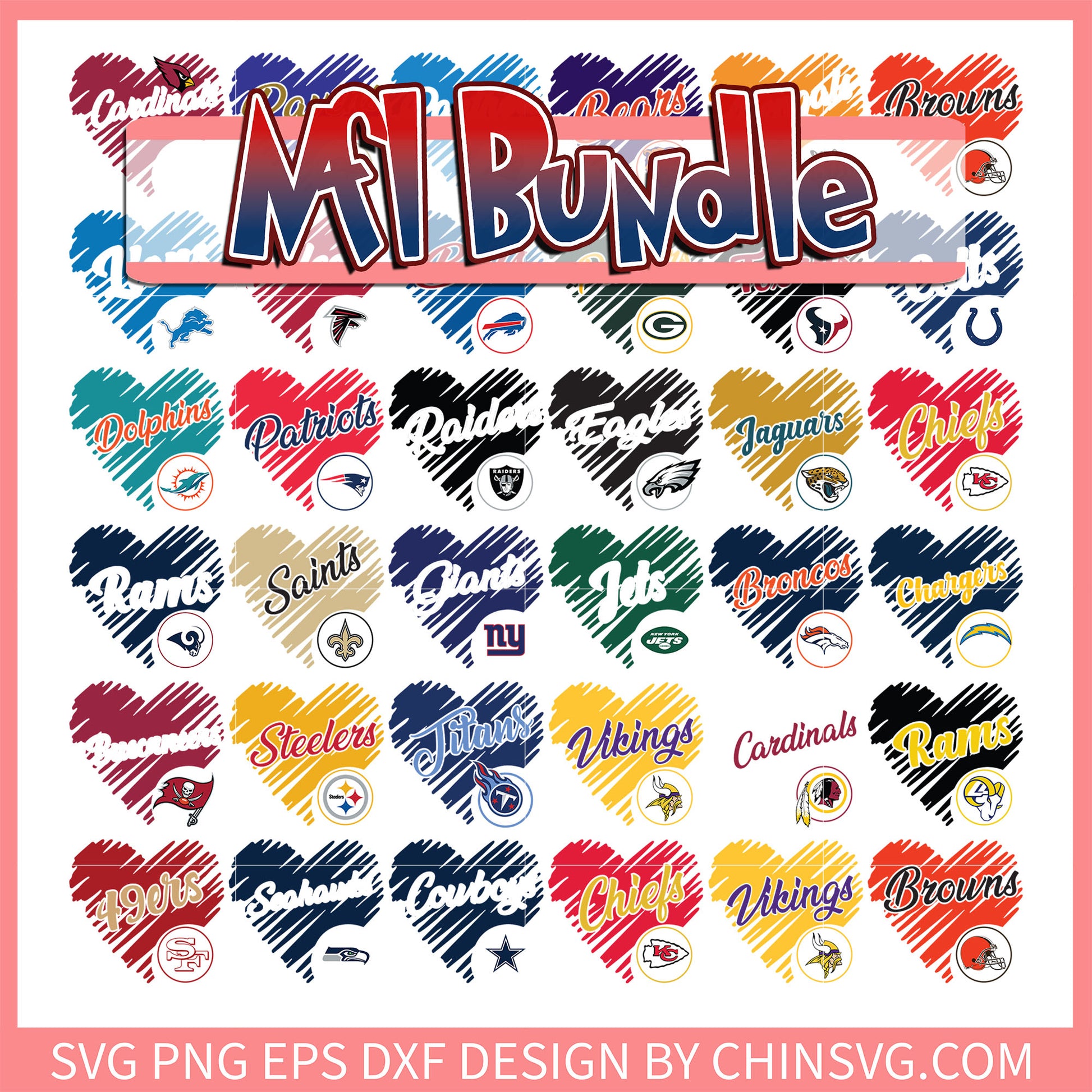 NFL team heart logo bundle design svg, nfl teams svg