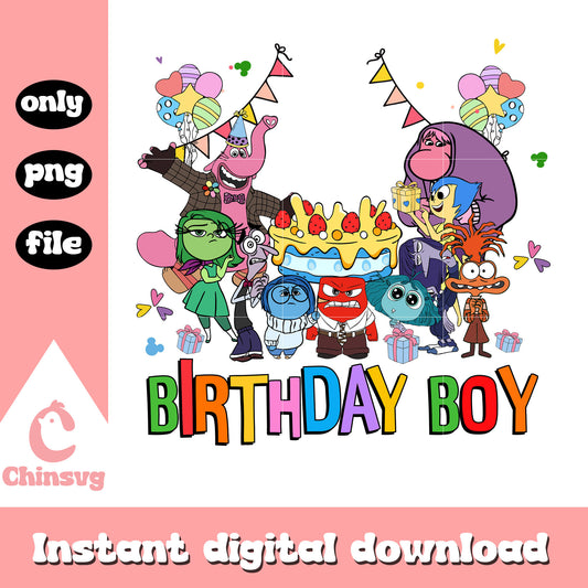Name inside out birthday boy design png, inside out characters​ png