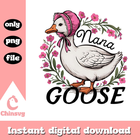 Nana goose baby duck design png, vintage floral png, duck png