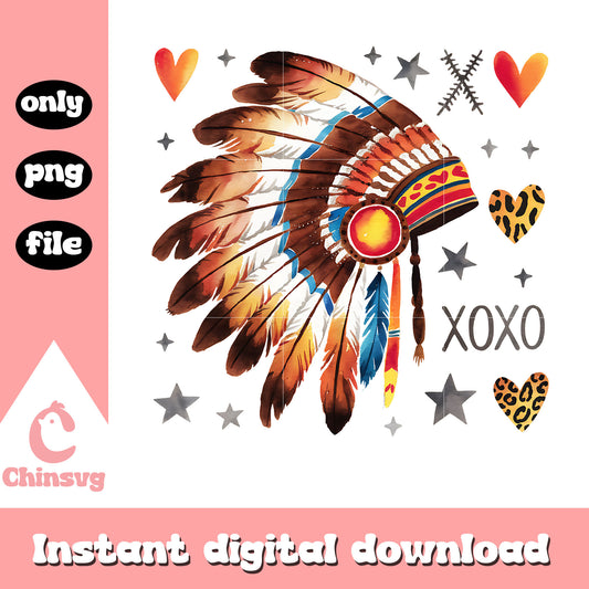 Native American feather headdress xoxo png, valentine png