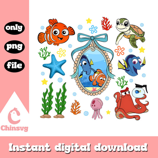 Nemo fish cartoon coquette mirror bow png, nemo fish png