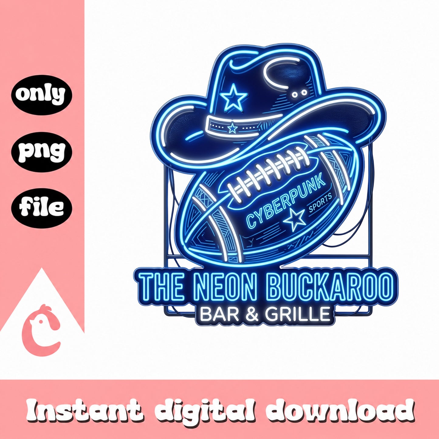 Neon Cowboy Football Bar And Grille Sign, Western Sports PNG, Retro Neon PNG