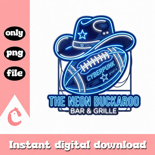 Neon Cowboy Football Bar And Grille Sign, Western Sports PNG, Retro Neon PNG