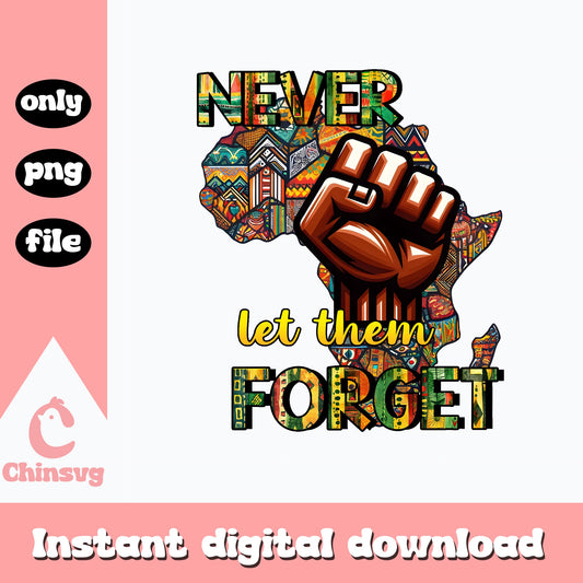 Never Let Them Forget Black History PNG, Africa Map PNG, Juneteenth PNG