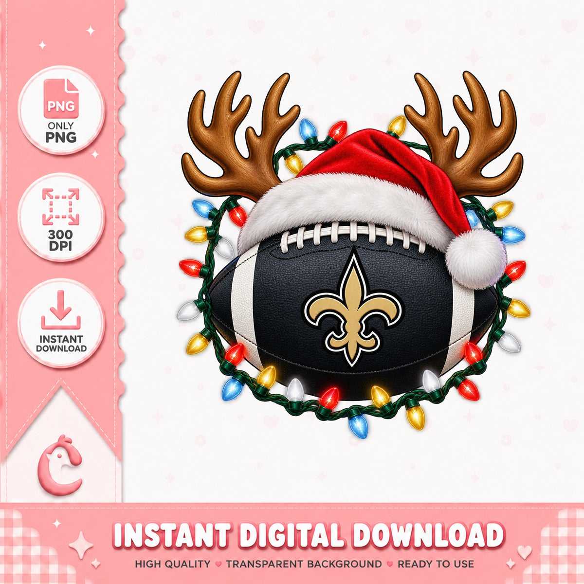 New Orleans Saints Christmas Football, Reindeer Antlers, PNG