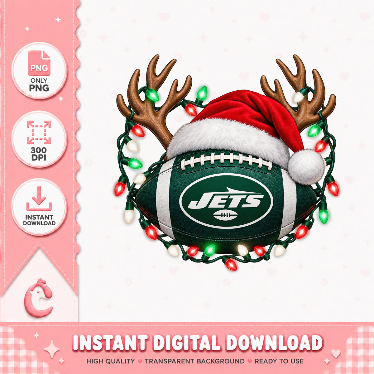 New York Jets Christmas PNG, Football Santa Hat, Reindeer PNG