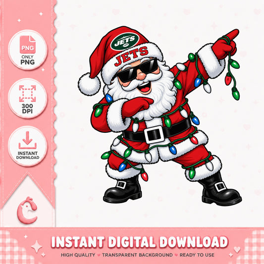 New York Jets Santa Claus Dabbing, Christmas Lights, NFL PNG