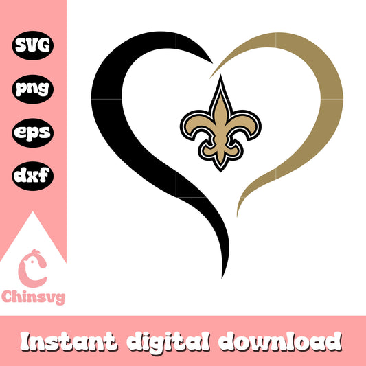 New orleans saints nfl heart shape svg, football new orleans saints​ svg