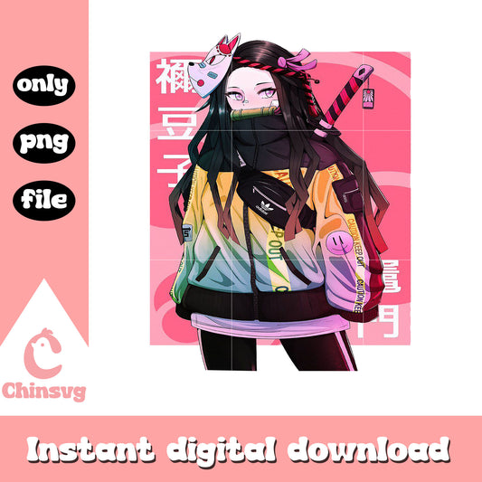 Nezuko cool girl clipping png, Kimetsu no Yaiba girl png