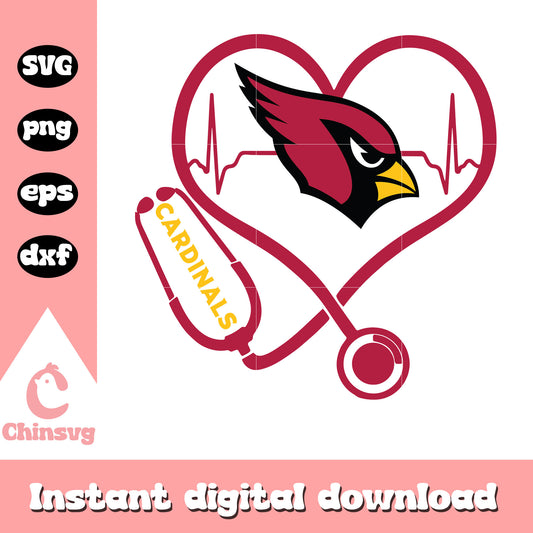 Nfl arizona cardinals team heart stethoscope svg, cardinals nfl team svg