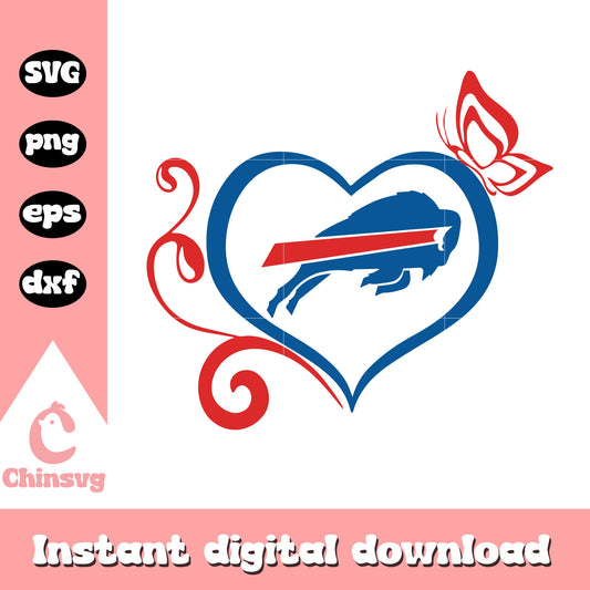 Nfl buffalo bills heart butterfly svg, buffalo bills old logo svg