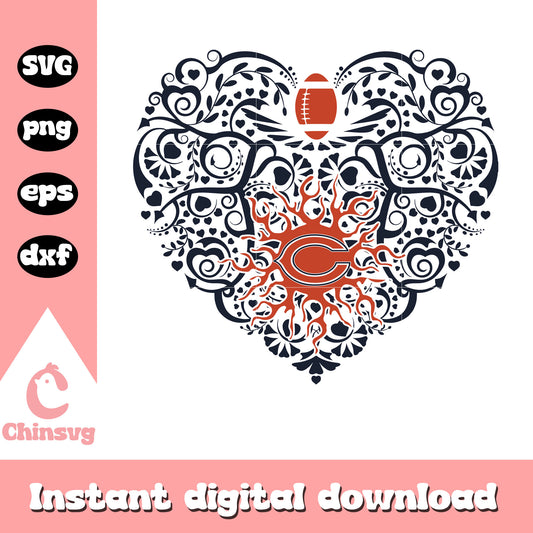 Nfl chicago bears heart flower svg, chicago bears football logo svg