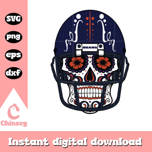 Nfl chicago bears skull flower helmet art svg, chicago bears nfl football​ svg