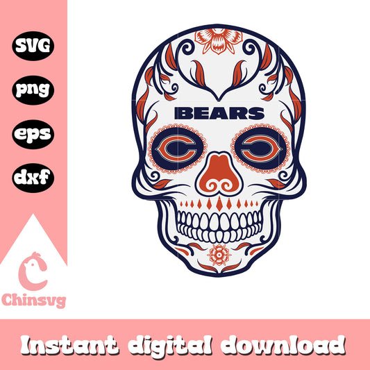 Nfl chicago bears skull flower logo art svg, chicago bears football pictures svg