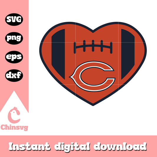 Nfl chicago bears team heart ball art svg, chicago bears football logo svg