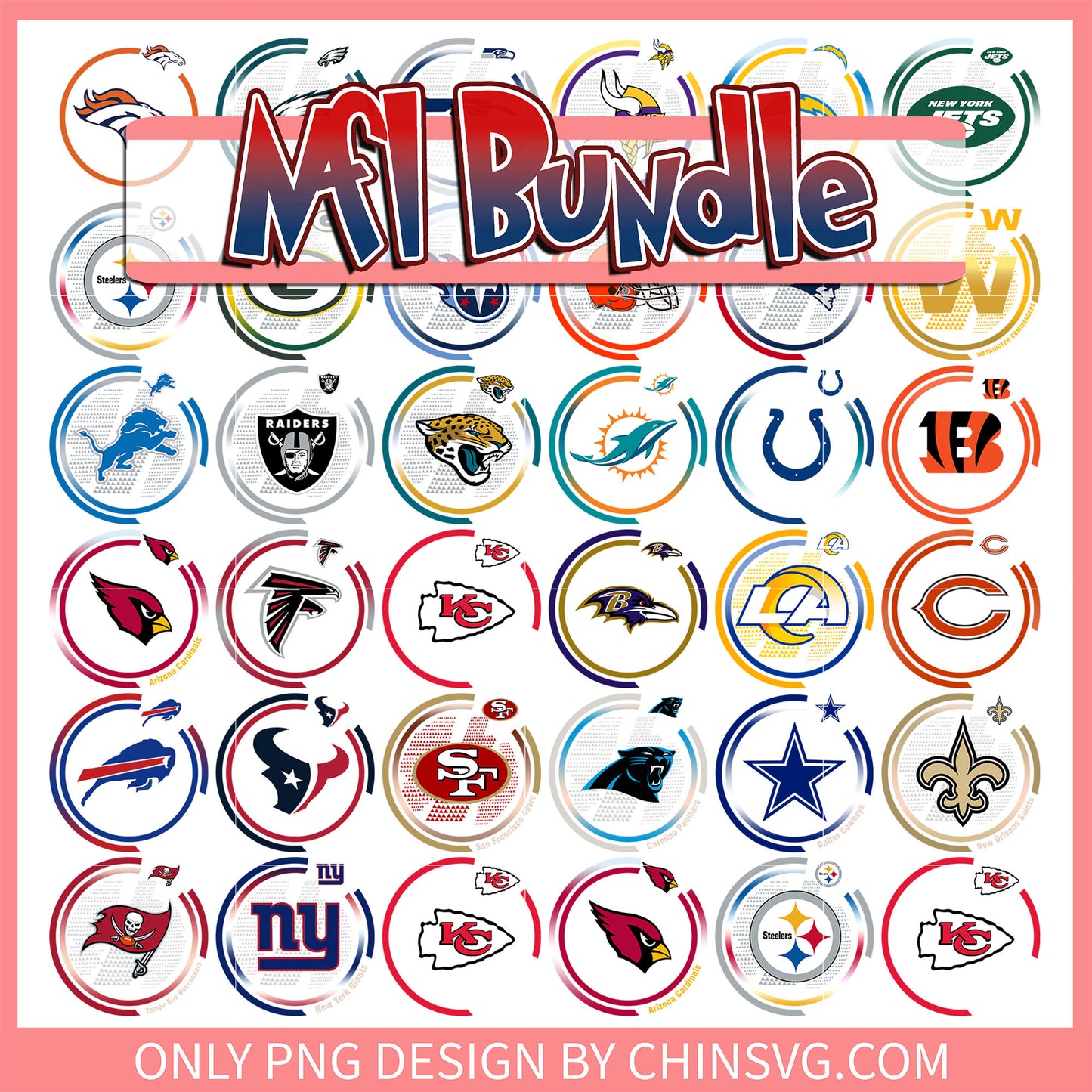 Nfl circle logo design bundle png, 32 teams nfl​ png, game day png