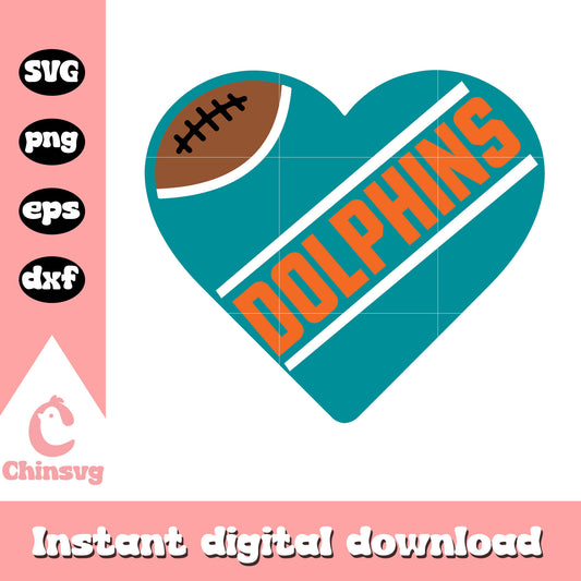 Nfl football miami dolphins heart shape svg, nfl team miami dolphins svg